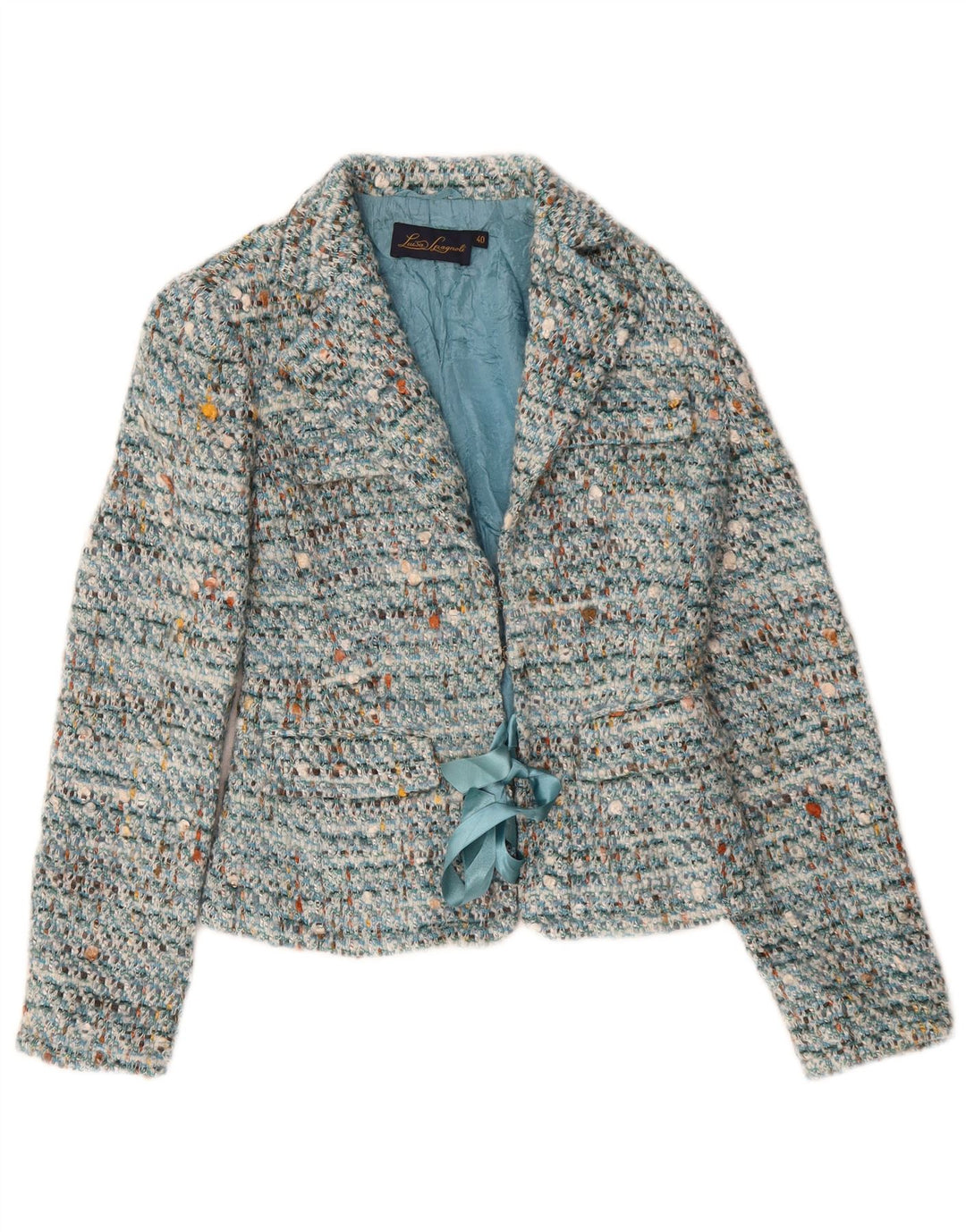 Giacca blazer da donna con cravatta sul davanti Luisa Spagnoli IT 40 piccola blu screziata