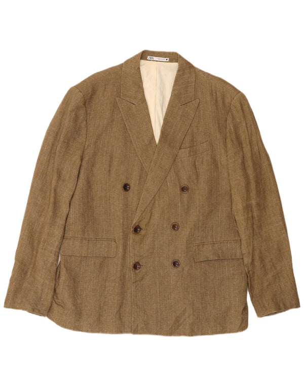 Giacca blazer doppiopetto da uomo Zara EU 52 grande lino gessato beige