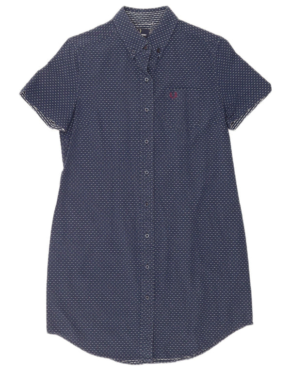 Abito chemisier a maniche corte da donna Fred Perry UK 12 medio blu navy maculato
