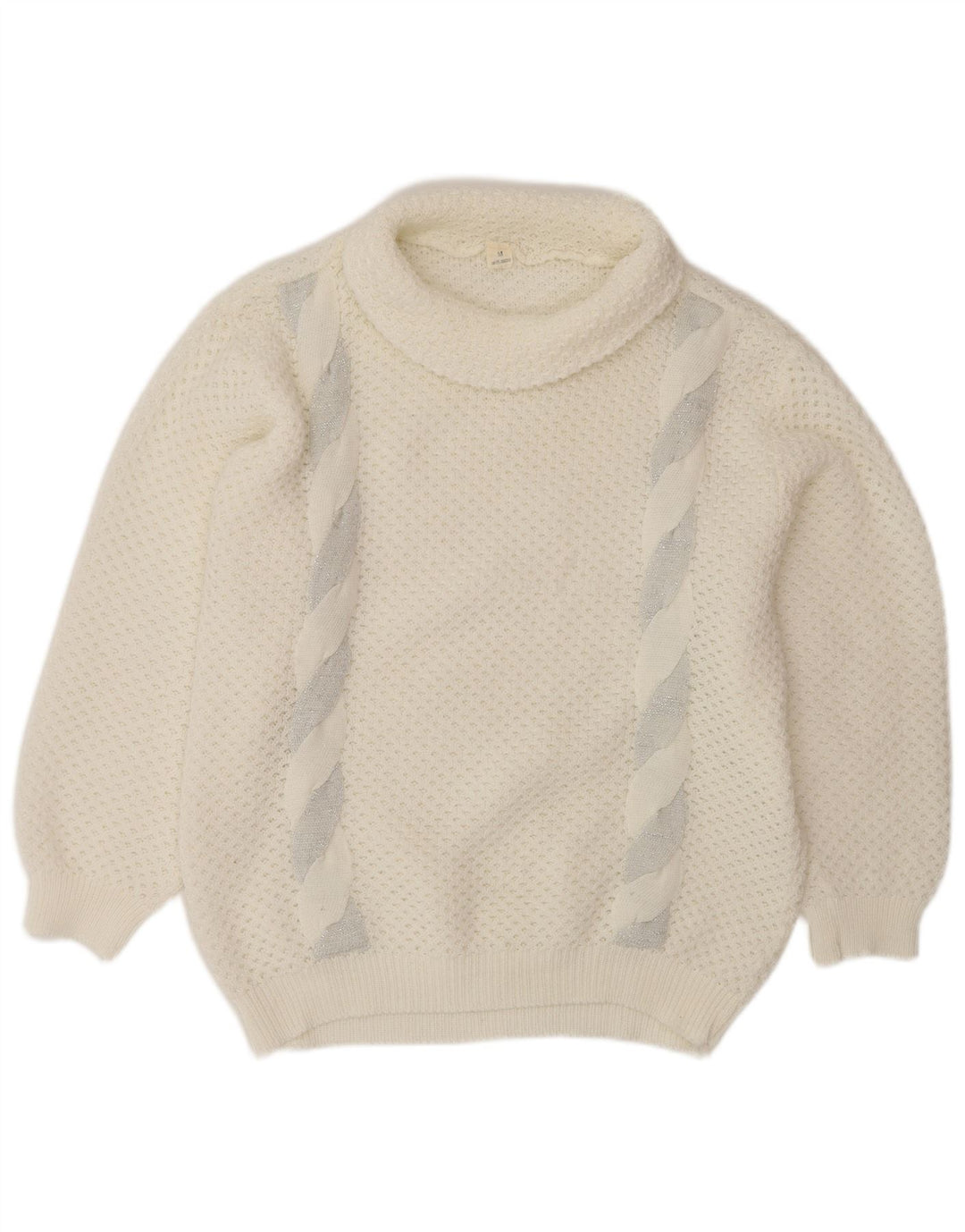 Maglione maglione oversize da donna VINTAGE con collo alto UK 14 bianco medio