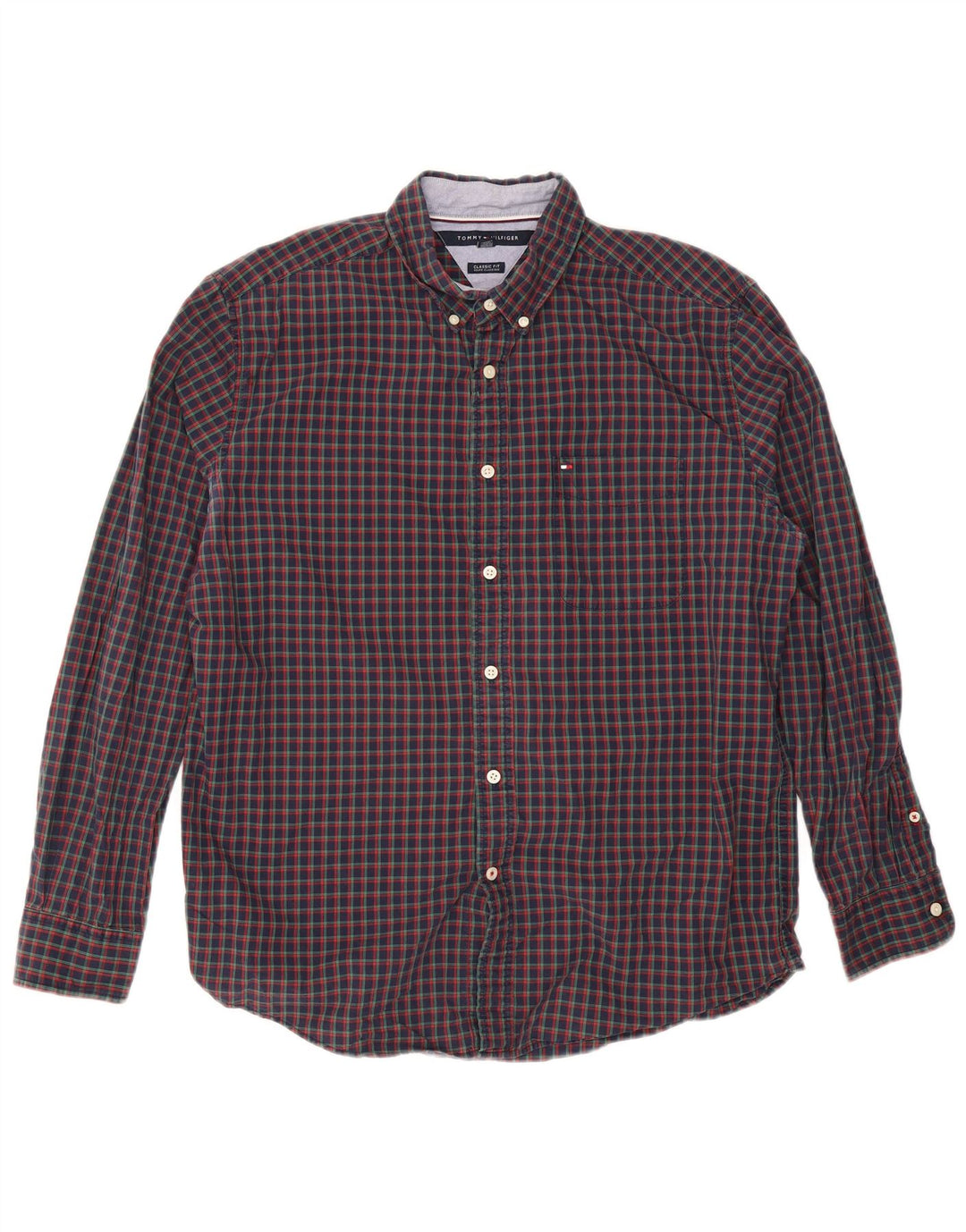 Tommy Hilfiger Camicia da uomo dalla vestibilità classica, grande, in cotone a quadri blu navy