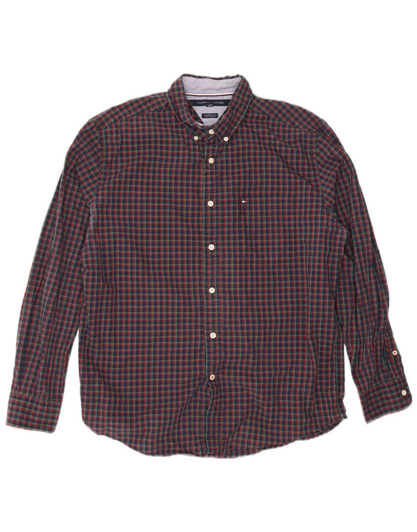 Tommy Hilfiger Camicia da uomo dalla vestibilità classica, grande, in cotone a quadri blu navy