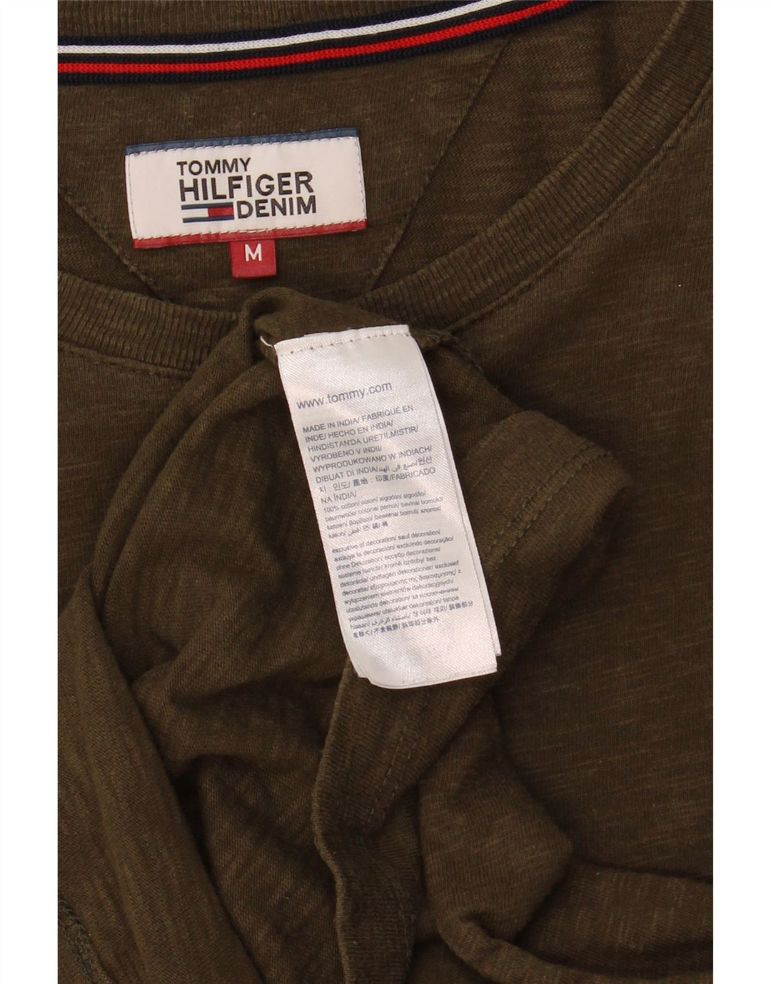 TOMMY HILFIGER Mens Graphic Top Long Sleeve Medium Khaki Cotton Vintage Tommy Hilfiger and Second-Hand Tommy Hilfiger from Messina Hembry 