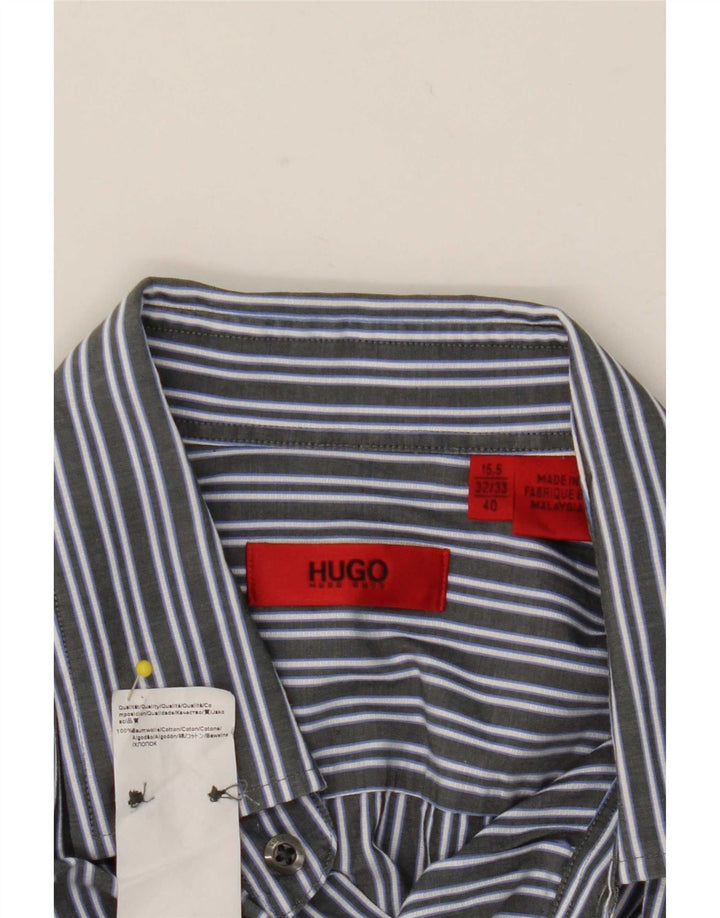 Camicia da uomo Hugo Boss taglia 40 15,5 cotone gessato medio blu navy