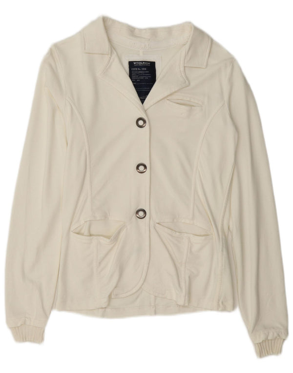 Giacca blazer a 3 bottoni da donna Woolrich UK 12 cotone bianco sporco medio