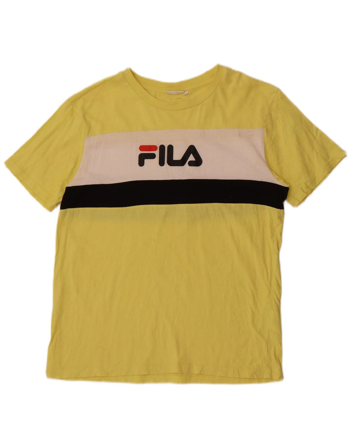 T-shirt grafica da uomo Fila Top in cotone color block giallo medio