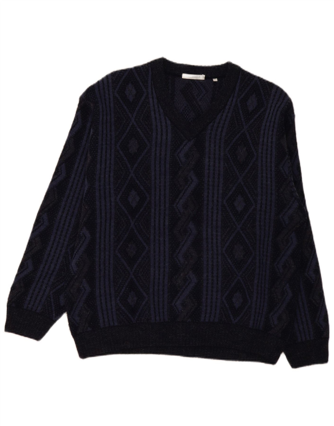 Maglione da uomo con scollo a V Naramaglie, acrilico geometrico medio blu navy