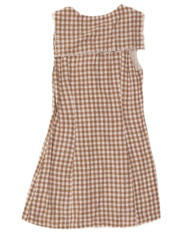 Abito a trapezio senza maniche da donna Zara UK 10 piccolo in viscosa a quadretti marrone