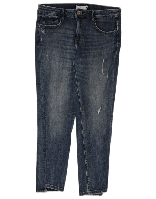 Jeans slim invecchiati Zara da donna EU 42 Large W32 L27 Blu
