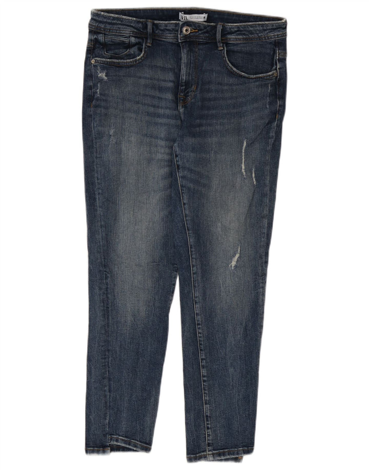 Jeans slim invecchiati Zara da donna EU 42 Large W32 L27 Blu