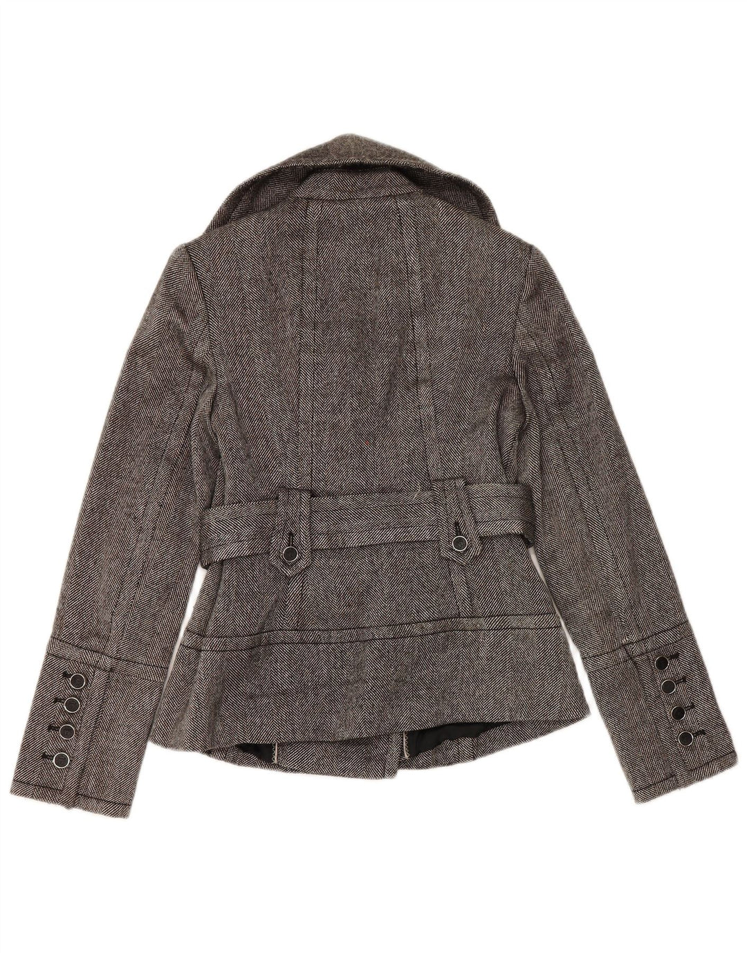 Cappotto da marinaio da donna Zara UK 12 Poliestere a spina di pesce grigio medio