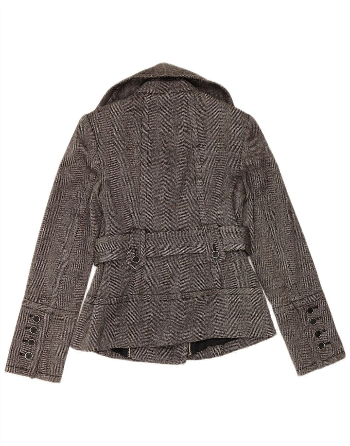 Cappotto da marinaio da donna Zara UK 12 Poliestere a spina di pesce grigio medio