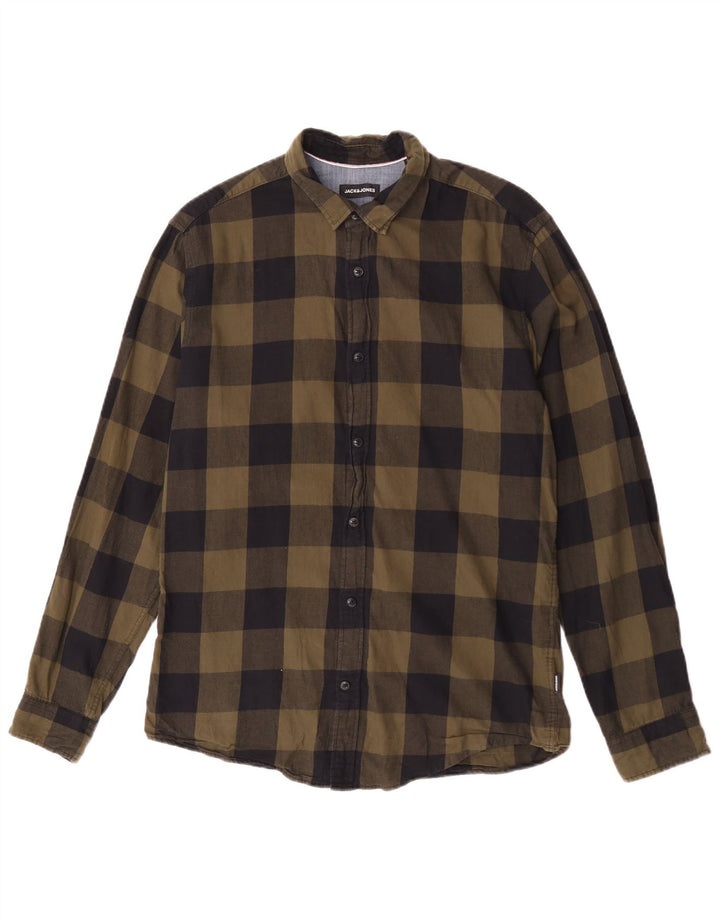 Jack & Jones Camicia da uomo in flanella di cotone a quadretti kaki medio