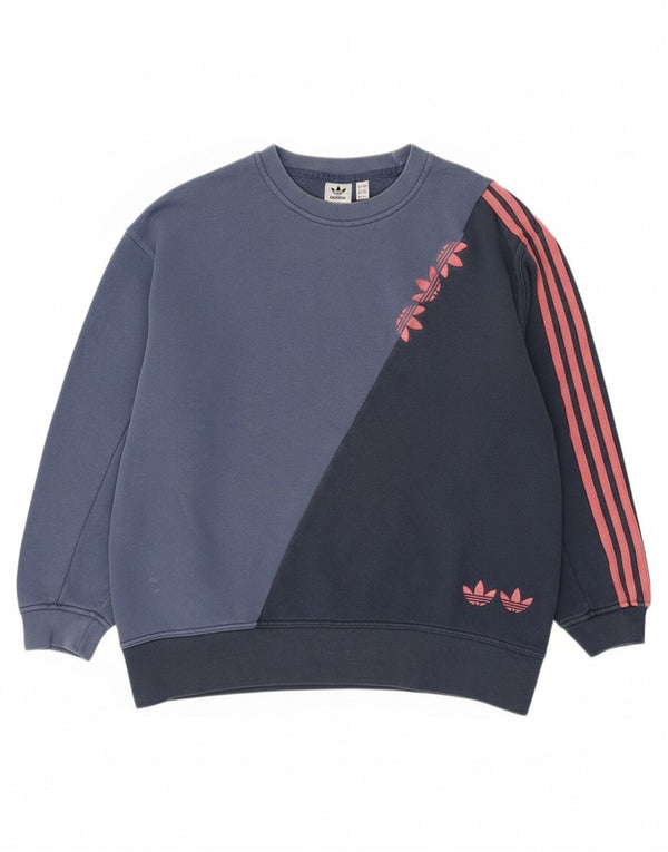 Felpa grafica da donna Adidas Jumper UK 8 Small Blu navy Colourblock