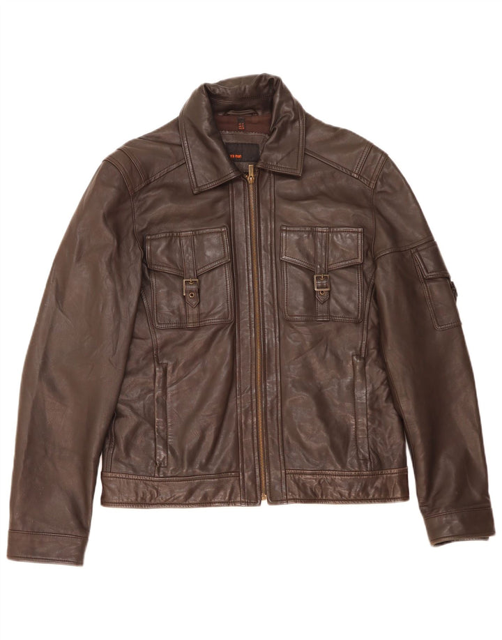 Giacca in pelle da uomo Zara UK 38 Pelle marrone medio