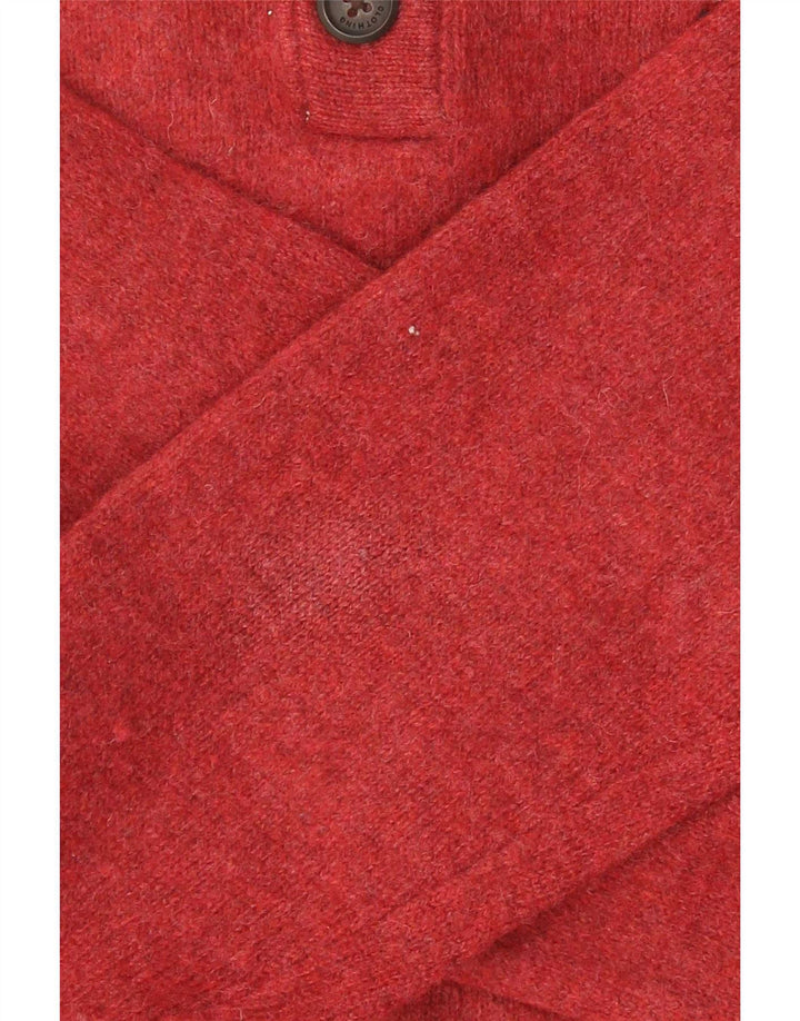 Crew Clothing Maglione da uomo con collo a bottoni Grande lana d'agnello rossa
