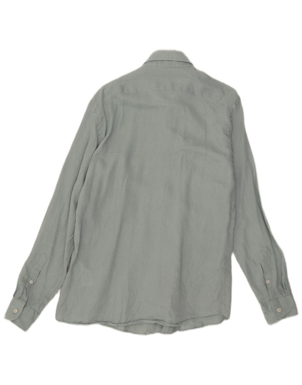 Camicia Reiss da uomo vestibilità regolare in lino blu medio