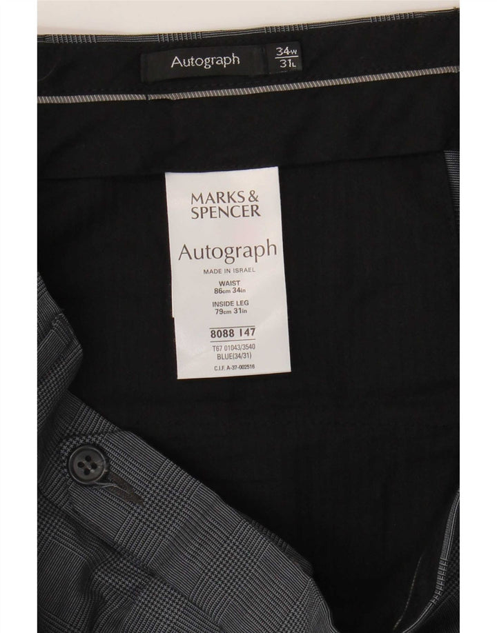 Pantaloni da completo da uomo Marks & Spencer Autograph W34 L31 pied de poule blu