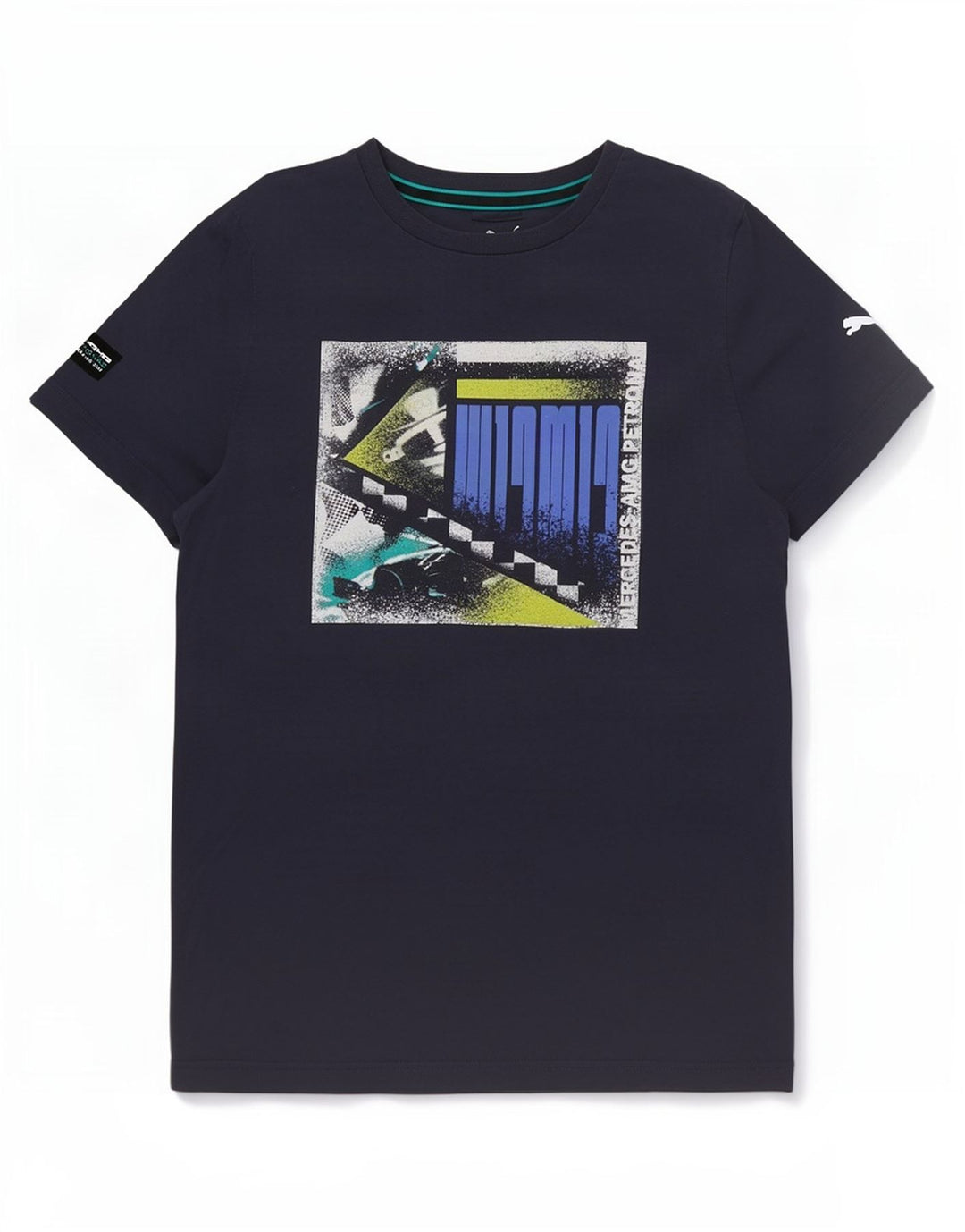 T-shirt grafica da uomo Puma Top Small in cotone blu navy