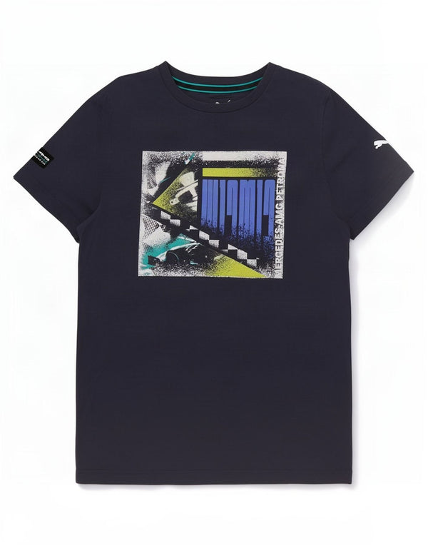 T-shirt grafica da uomo Puma Top Small in cotone blu navy