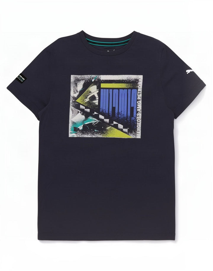 T-shirt grafica da uomo Puma Top Small in cotone blu navy
