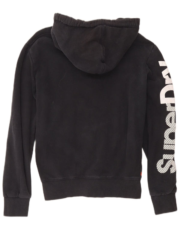 Maglione con cappuccio e zip grafica da donna Superdry UK 16 grande cotone nero