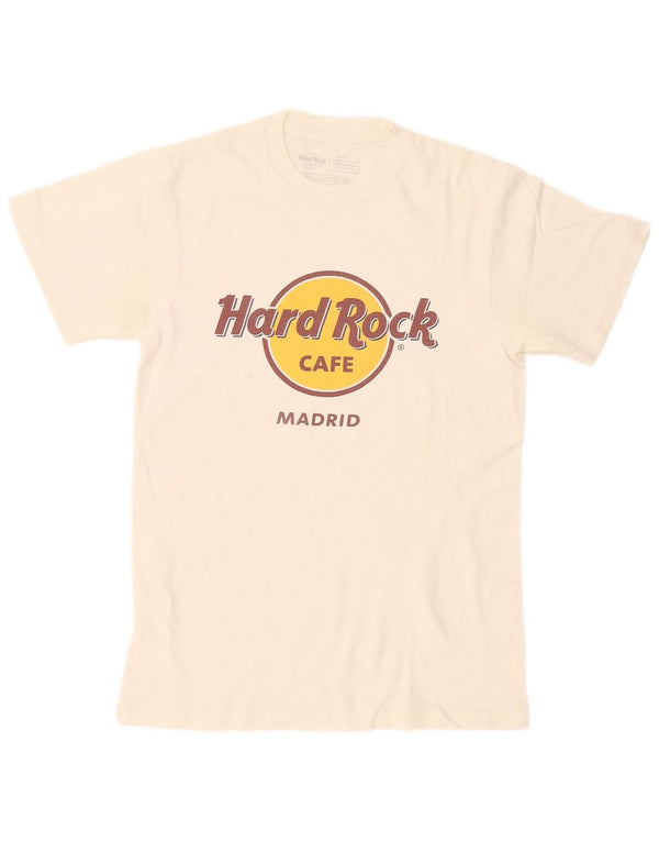 T-shirt grafica da uomo Madrid Hard Rock Cafe, piccola, in cotone bianco