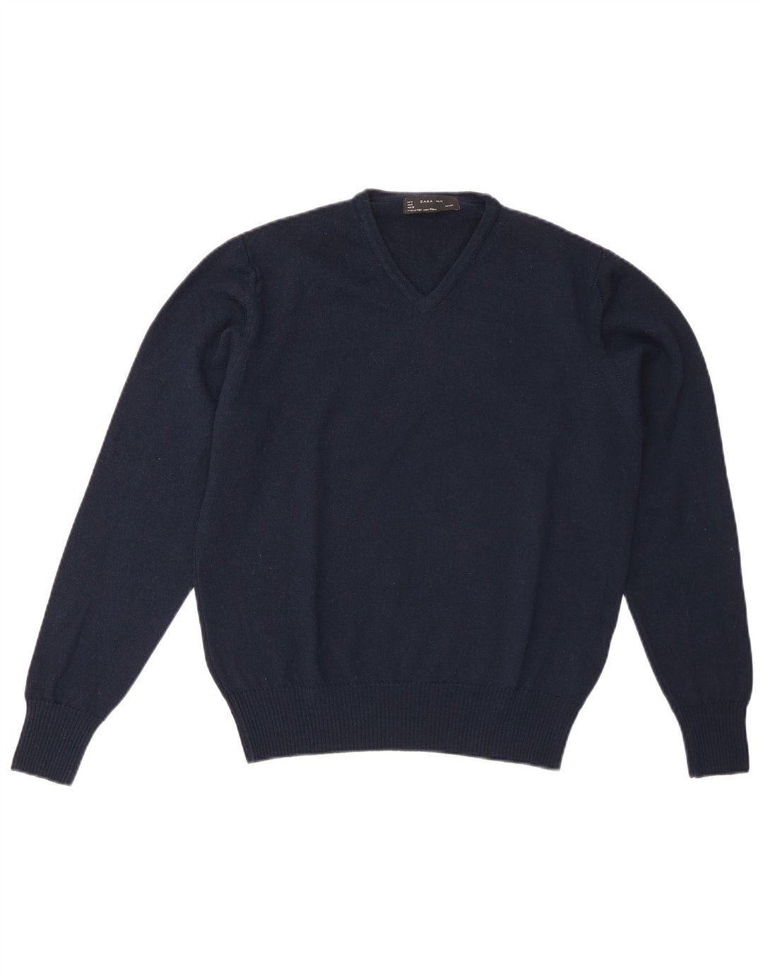 Maglione Zara da uomo con scollo a V, lana media blu navy