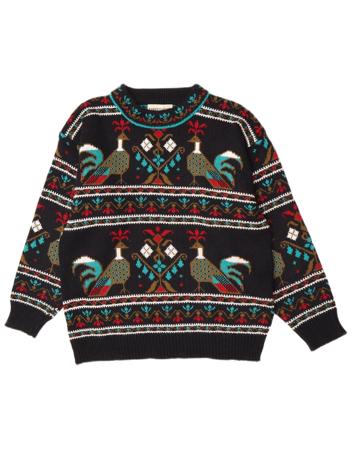 Contempo Maglione da uomo girocollo con motivo astratto girocollo piccolo nero novità