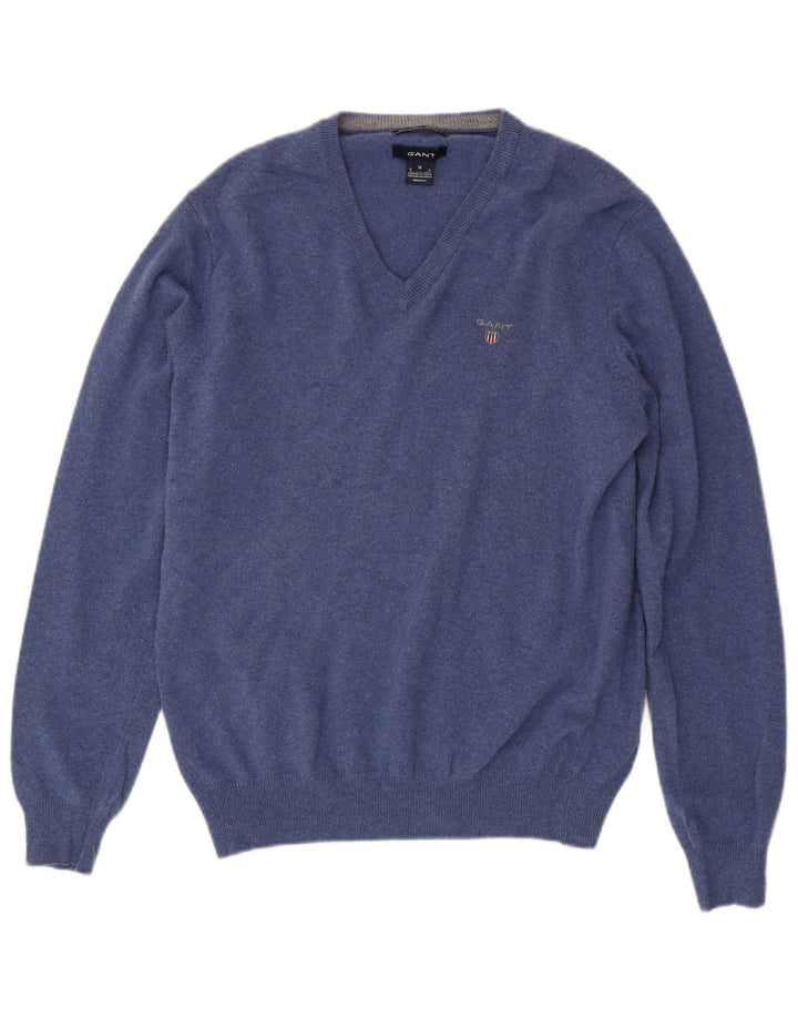 Gant Maglione da uomo con scollo a V in lana blu medio