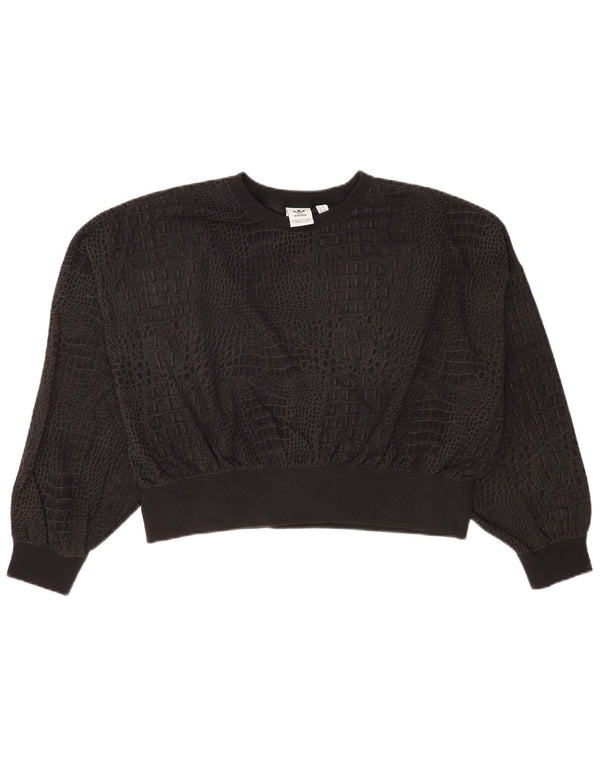 Felpa corta da donna Adidas UK 10 Small Black Animal Print Modern
