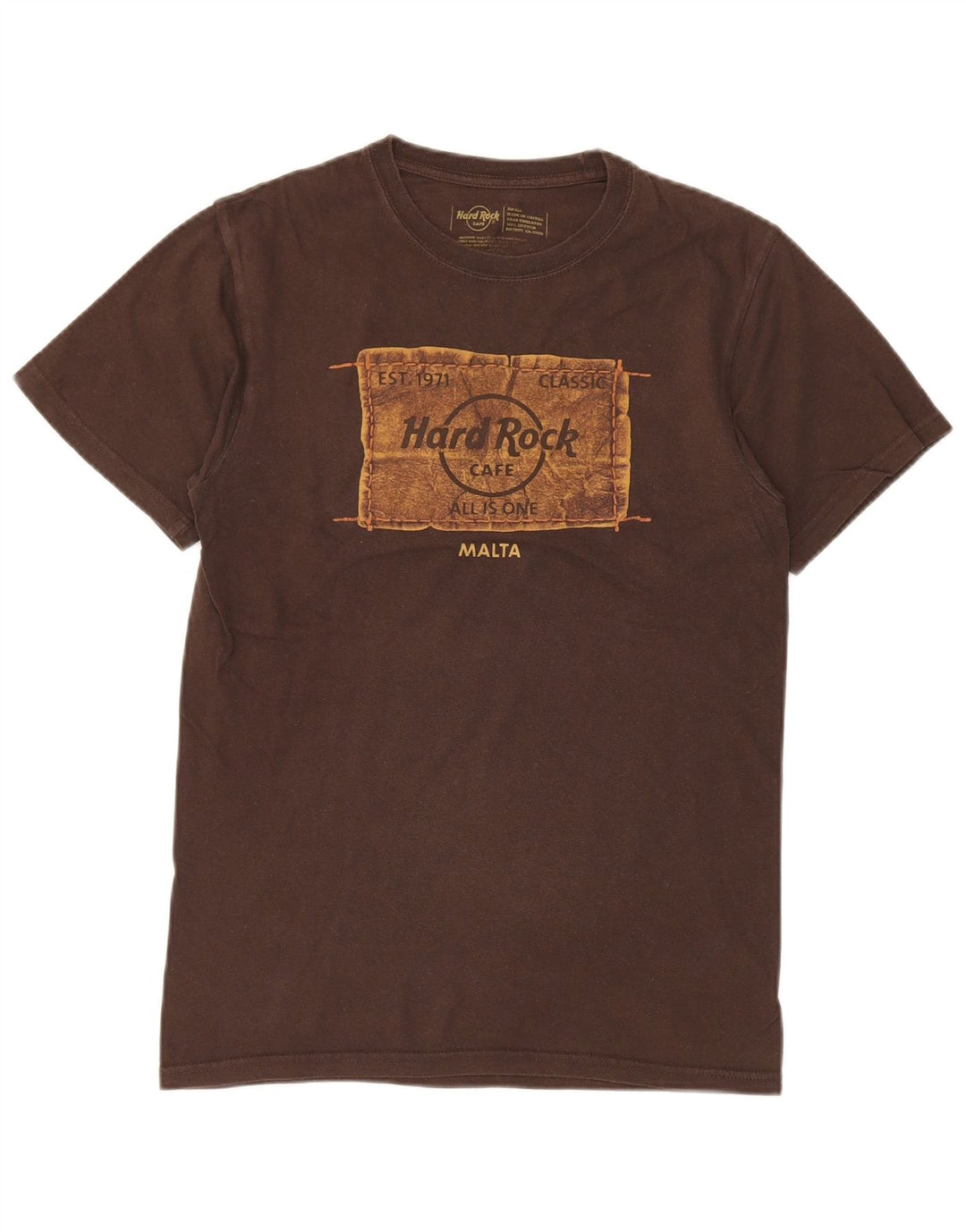 T-shirt grafica da uomo Hard Rock Cafe Malta, piccola, in cotone marrone