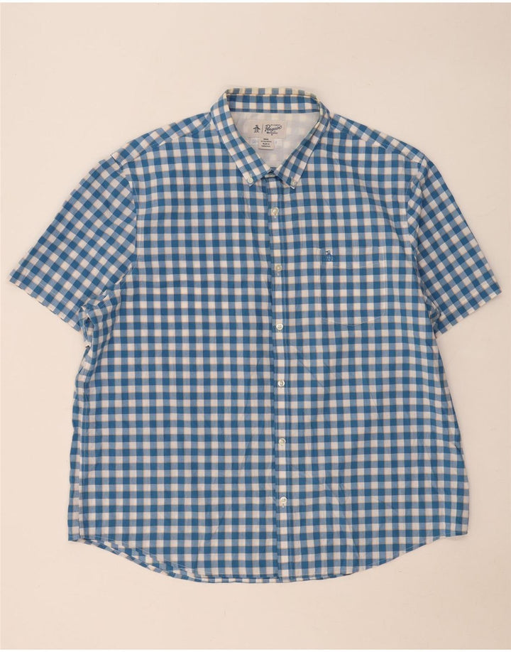 Camicia a maniche corte da uomo Penguin 3XL Blu a quadretti