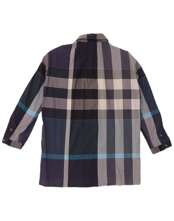 BURBERRY Camicia pullover lunga da donna UK 14 Plaid medio blu navy