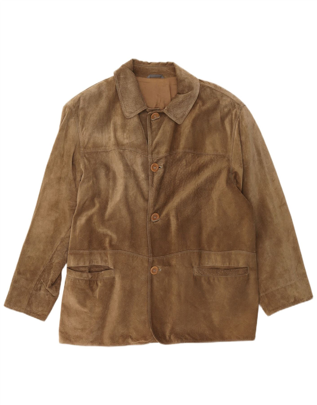 Giacca blazer vintage da uomo in pelle scamosciata a 4 bottoni IT 48 in pelle marrone medio