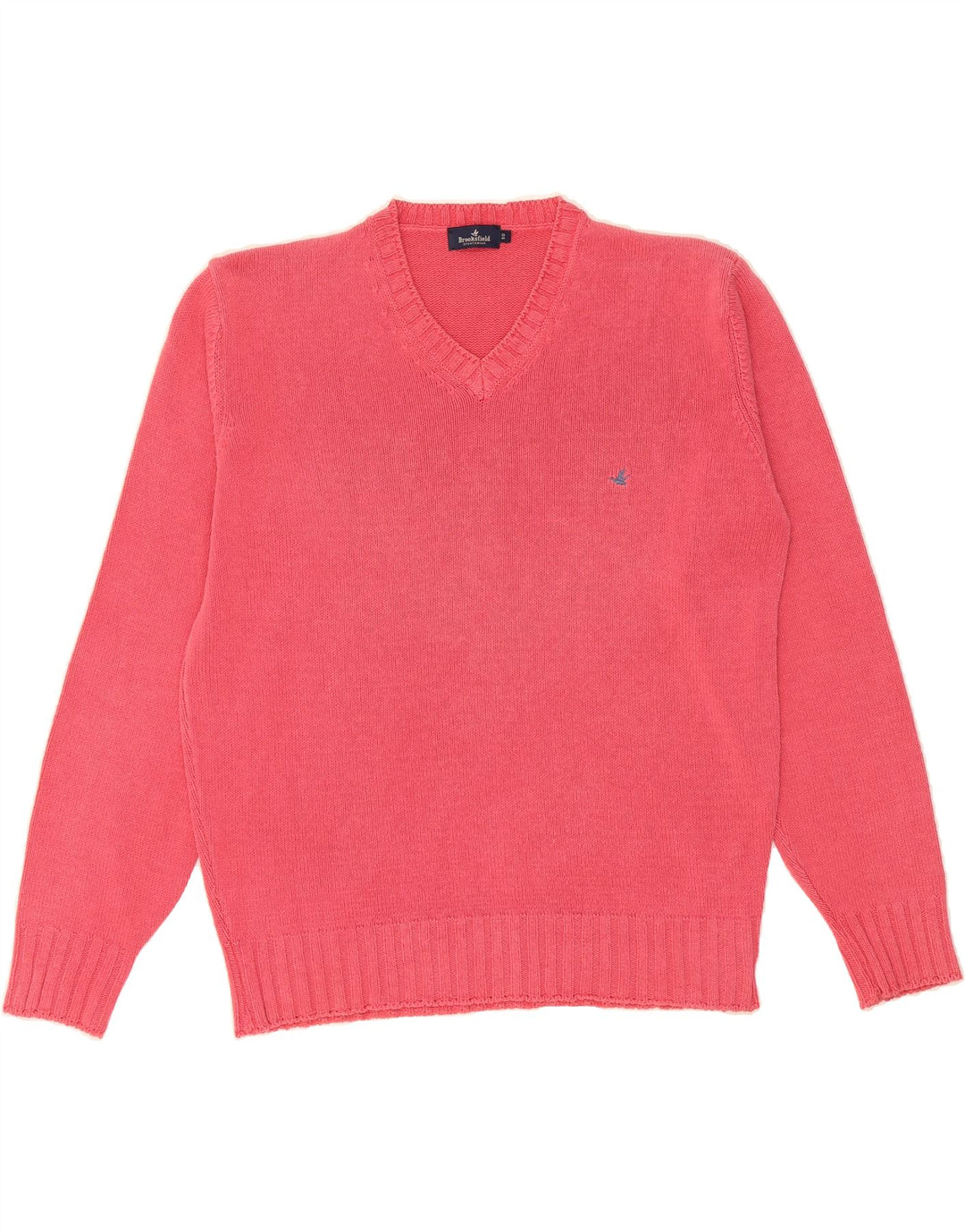 BROOKSFIELD Mens V-Neck Jumper Sweater IT 50 Medium Pink Cotton Vintage Brooksfield and Second-Hand Brooksfield from Messina Hembry 