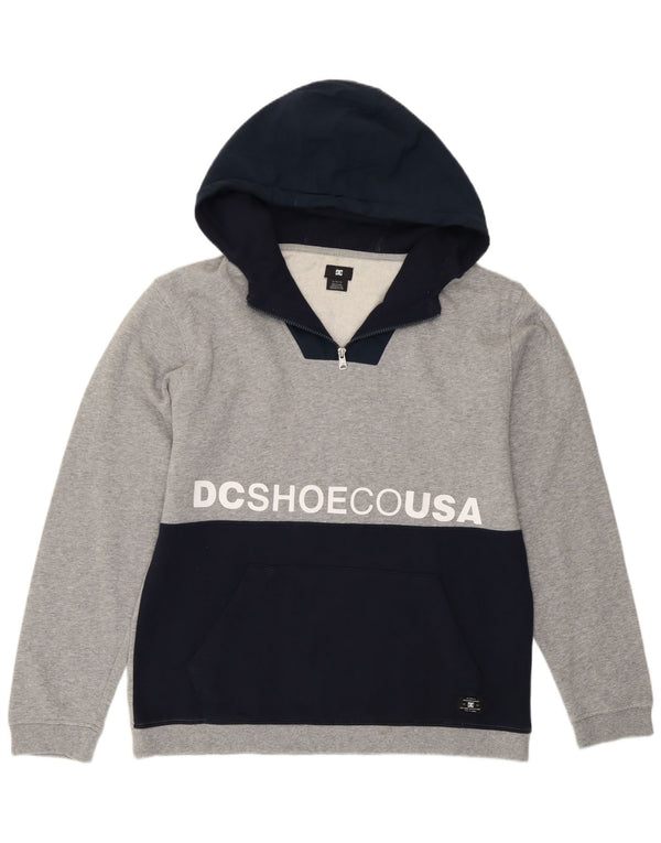 Felpa con cappuccio grafica DC da uomo con zip e collo, grande, in cotone color block grigio