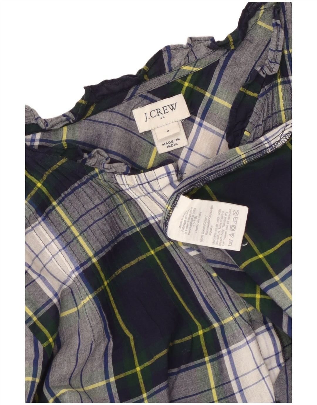 J. CREW Camicia pullover da donna Camicetta US 4 Small Cotone a quadri blu navy