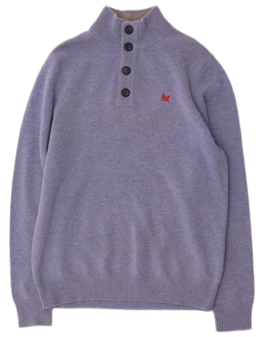 Crew Clothing Maglione da uomo con bottoni e collo in lana blu medio