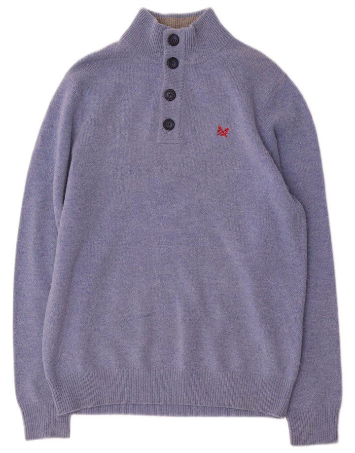 Crew Clothing Maglione da uomo con bottoni e collo in lana blu medio