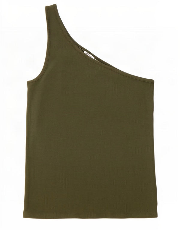 Marks & Spencer Womens One Shoulder Top UK 12 Medium Khaki Cotton