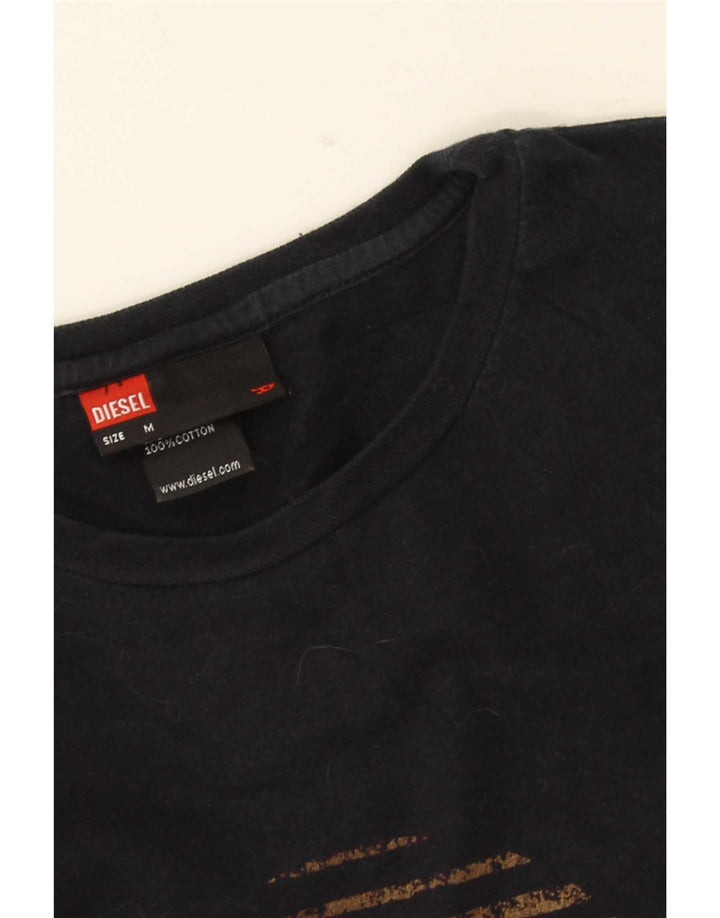 Diesel Top grafico da uomo a maniche lunghe in cotone nero medio
