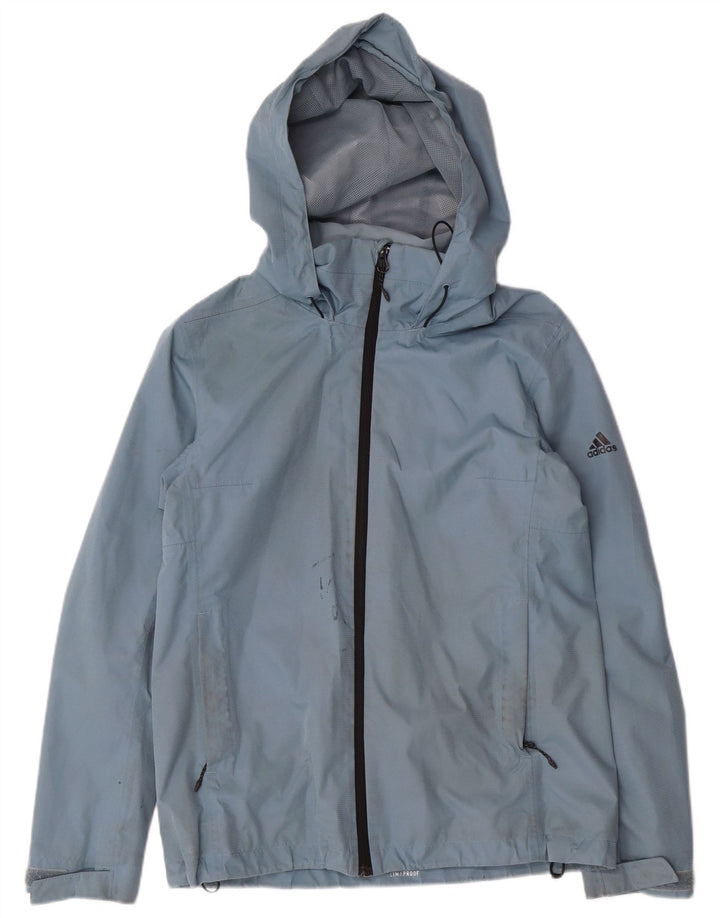 Giacca antipioggia con cappuccio da donna Adidas UK 14 poliestere blu medio