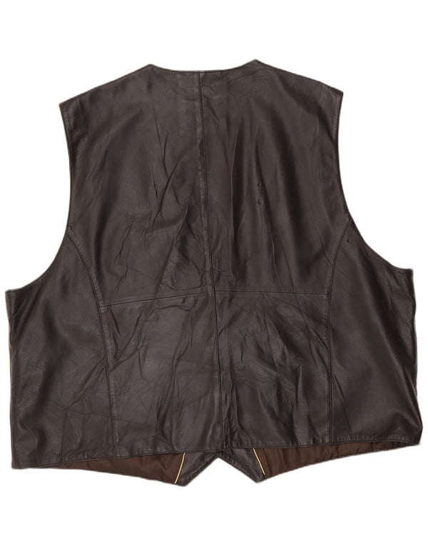 Gilet in pelle vintage da uomo 2XL in pelle marrone