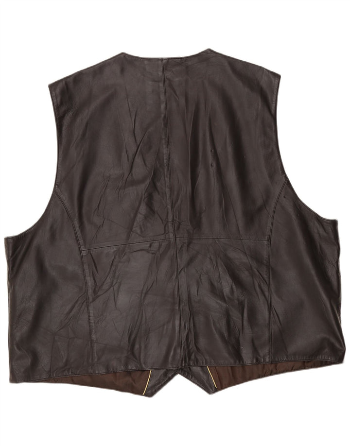 Gilet in pelle vintage da uomo 2XL in pelle marrone