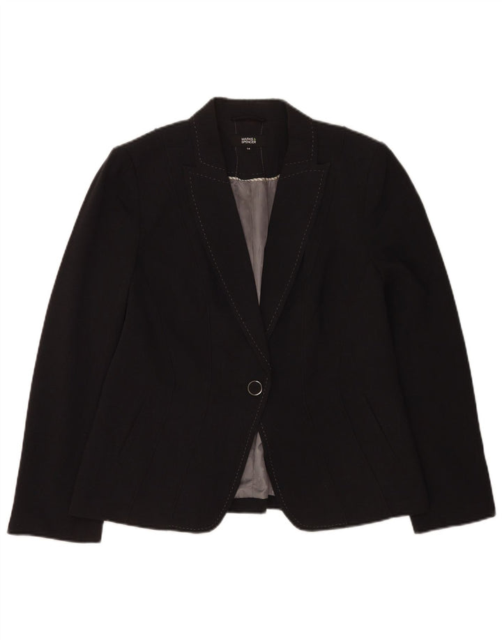 Giacca blazer a 1 bottone Marks & Spencer da donna UK 14 grande poliestere nero