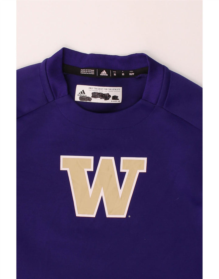 ADIDAS Womens Graphic Sweatshirt Jumper UK 6 XS Purple Polyester Vintage Adidas and Second-Hand Adidas from Messina Hembry 