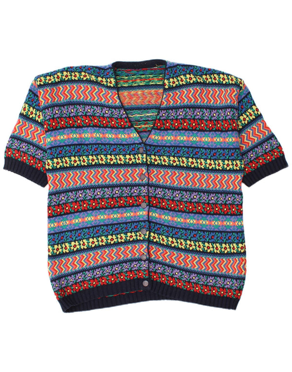 Maglione cardigan oversize da donna vintage UK 16 grande multicolore