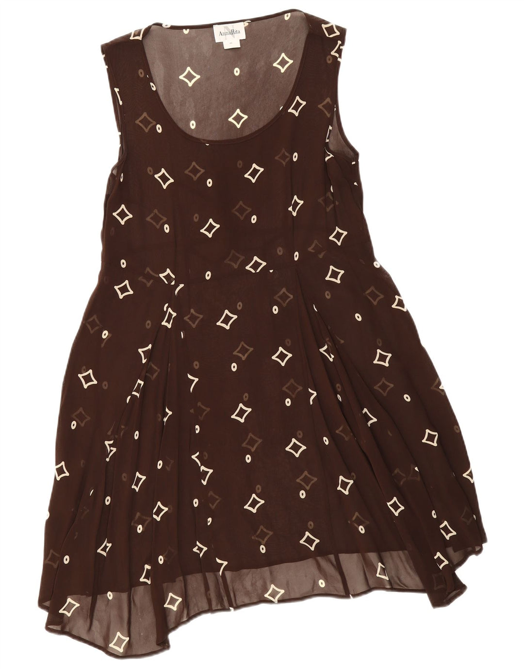 Abito vintage da donna a trapezio trasparente IT 46 grande marrone geometrico