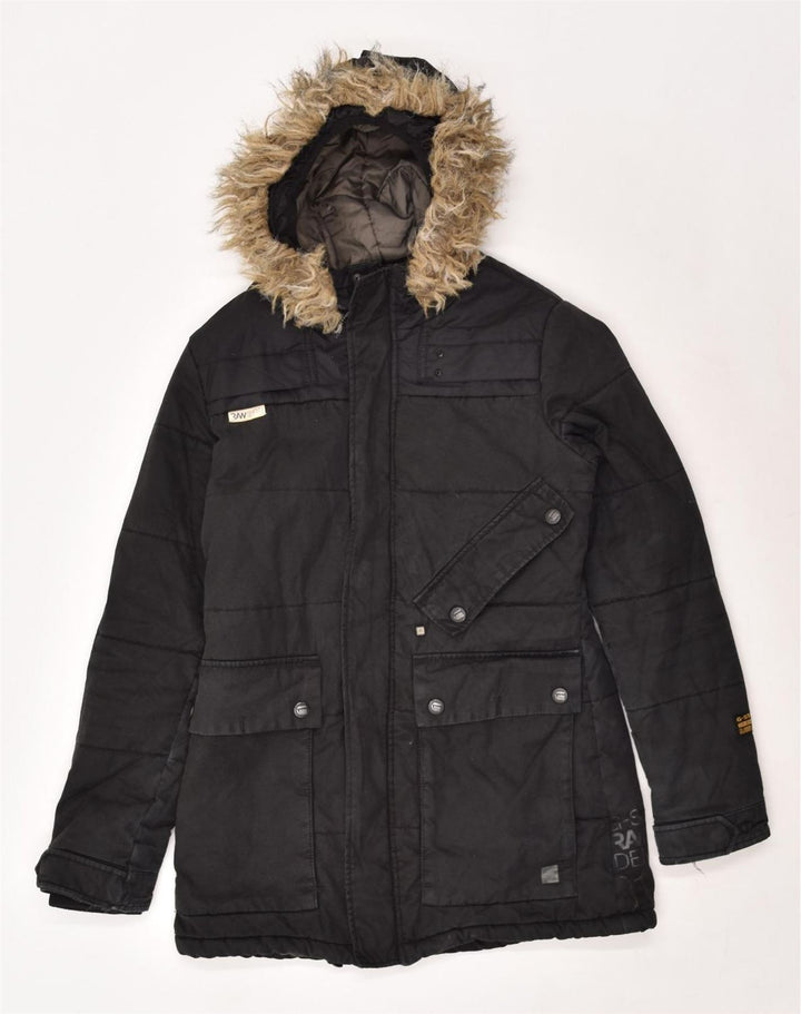 G-STAR Womens Hooded Parka Jacket UK 12 Medium Black Cotton | Vintage G-Star | Thrift | Second-Hand G-Star | Used Clothing | Messina Hembry 